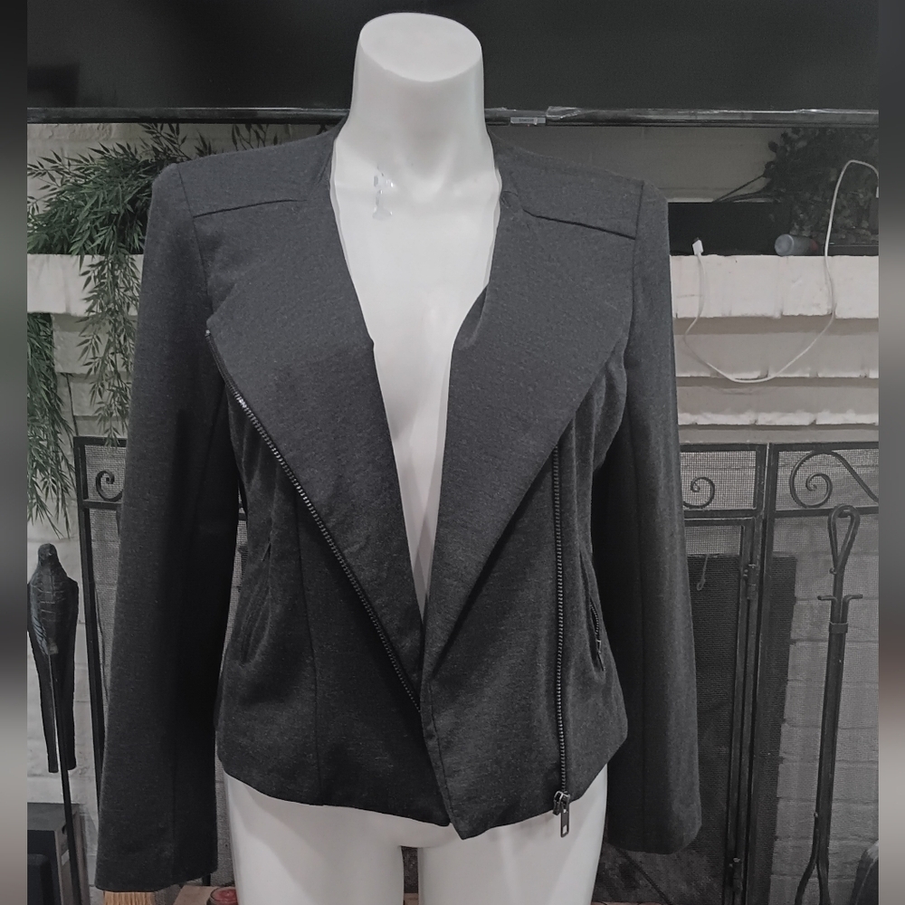 Catherine Malandrino Gray Asymmetrical Zip Moto Jacket Size XL Runway Style Knit